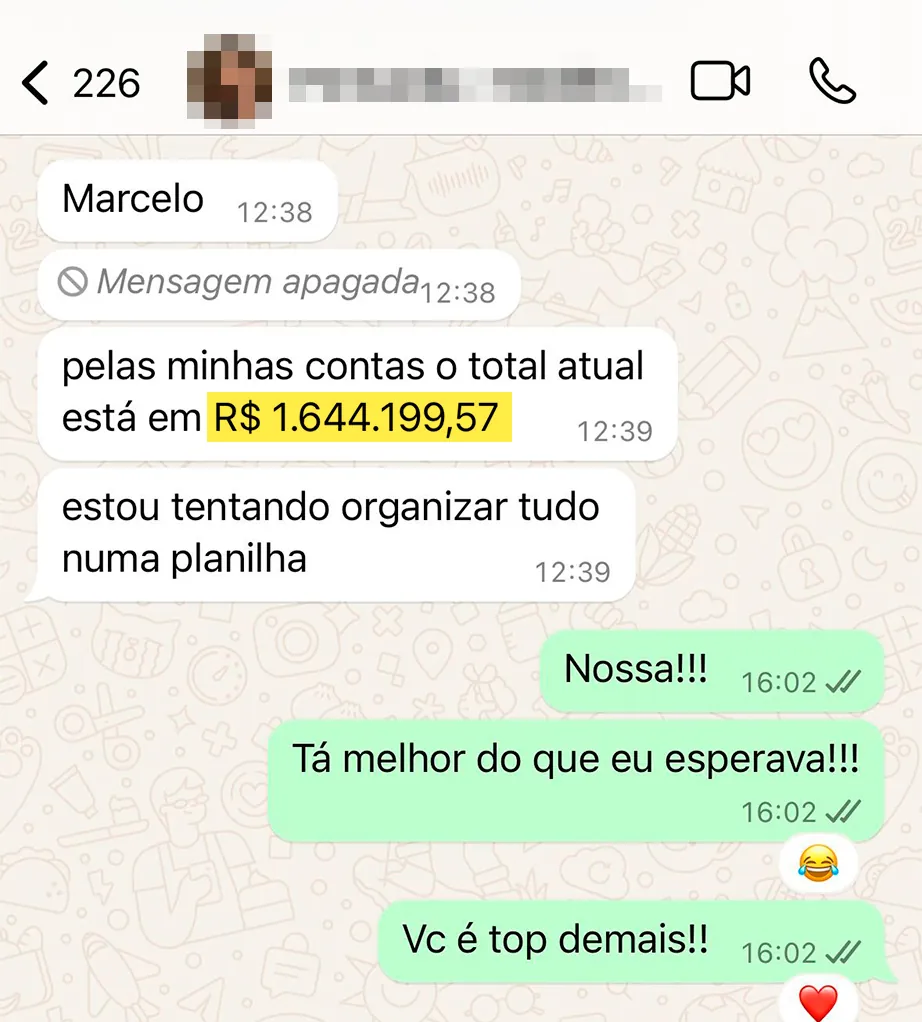Print de conversa mostrando faturamento de médico mentorado 6