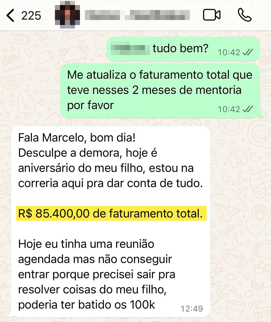 Print de conversa mostrando faturamento de médico mentorado 5