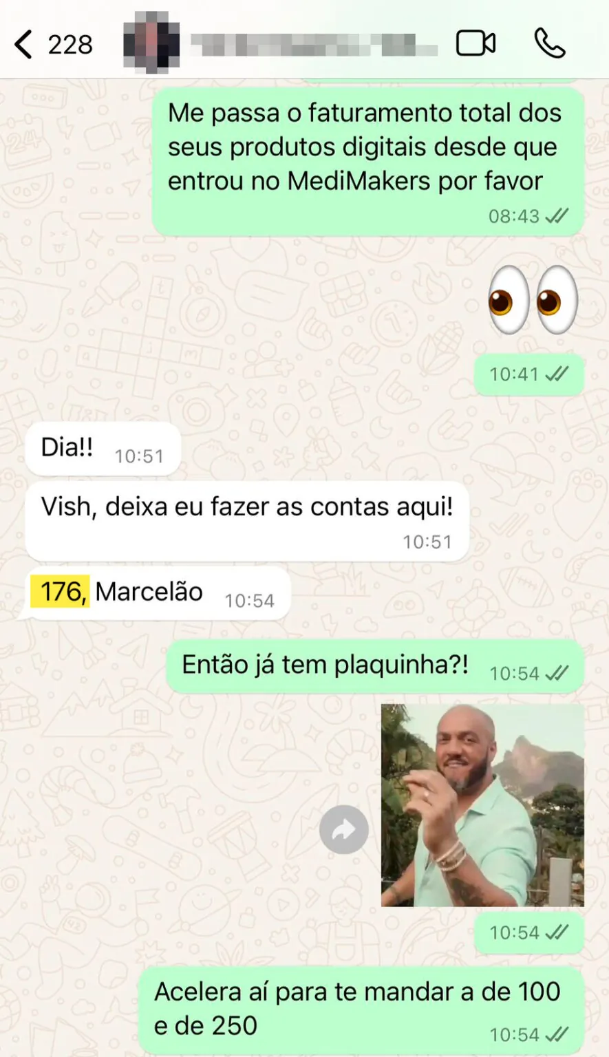 Print de conversa mostrando faturamento de médico mentorado 2