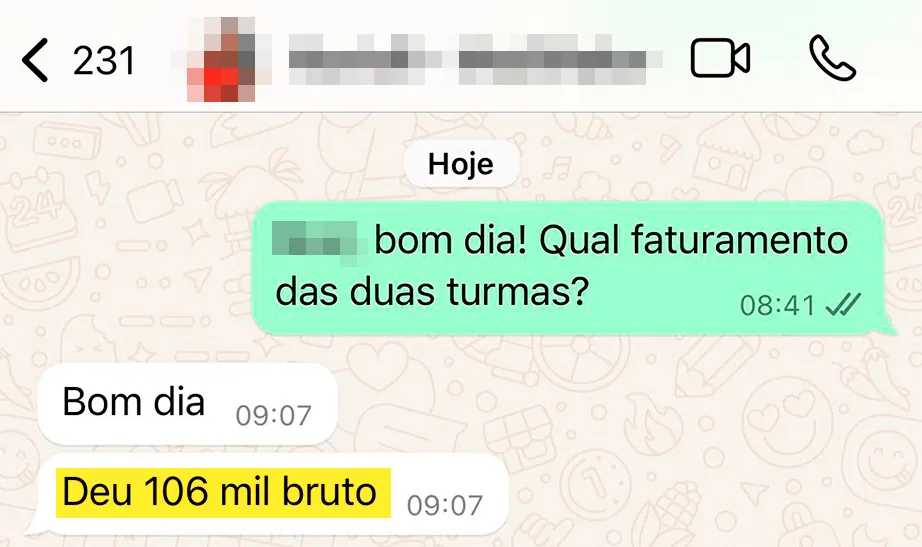 Print de conversa mostrando faturamento de médico mentorado 7